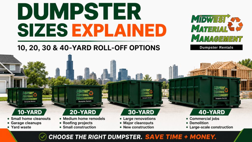 Photos of different dumpster sizes.